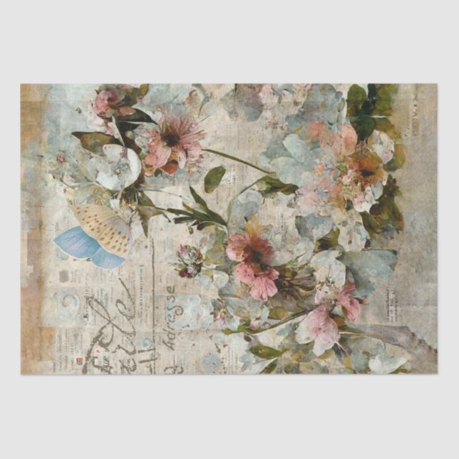 Papier Mousseline Papillon Fleur Shabby Collage Postale Découpage (Recto)