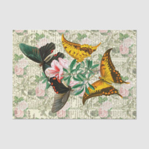 Papier Mousseline Papillon floral antique