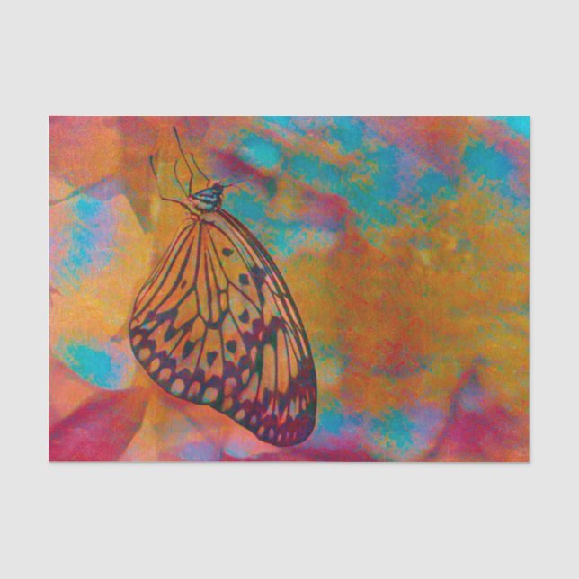 Papier Mousseline Papillon hippie orange bleu de Bohème (Recto)