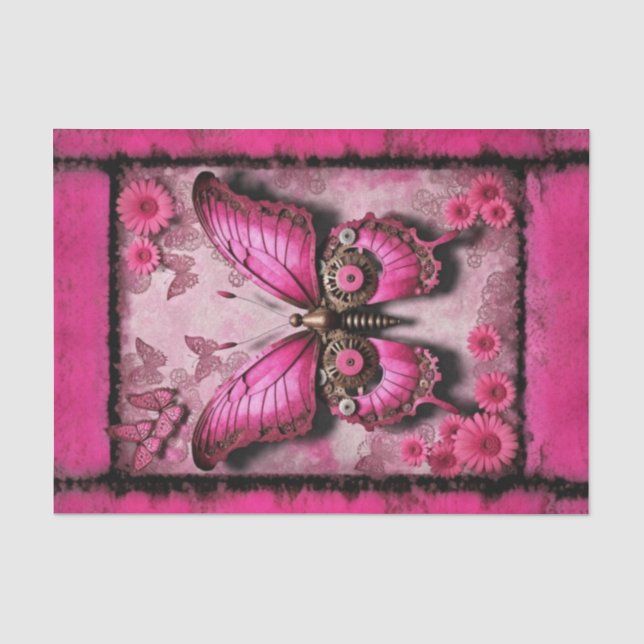 Papier Mousseline Papillon industriel rose avec découpage floral (Recto)