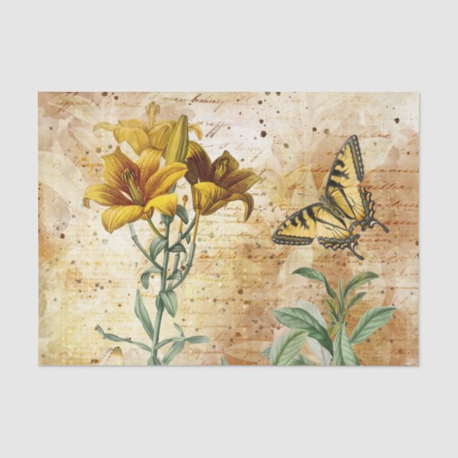 Papier Mousseline Papillon jaune vintage (Recto)