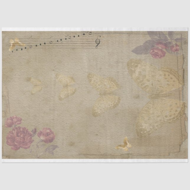 Papier Mousseline Papillon Musique Antique Papier vieilli Art (Recto)