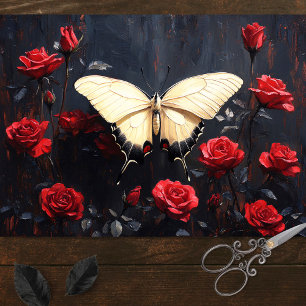 Papier Mousseline Papillon Reposé parmi les Roses rouges vibrantes