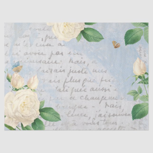 Papier Mousseline Papillon rose blanc, français Script Découpage ble (Recto)