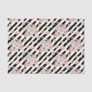 Papier Mousseline Papillon Rose marguerite florale noir blanc bande