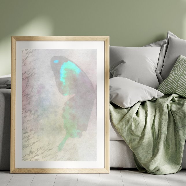 Papier Mousseline Papillon Turquoise Aile Vintage écriture manuscrit (Créateur téléchargé)