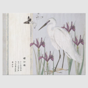 Papier Mousseline Papillon vintage blanc aigrette violet iris jaune