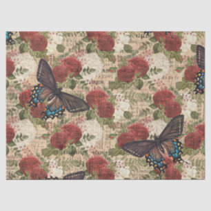 Papier Mousseline Papillons avec découpage des Roses rouges et blanc