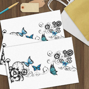 Papier Mousseline Papillons bleus tribaux Steampunk Engrenage Tourbi