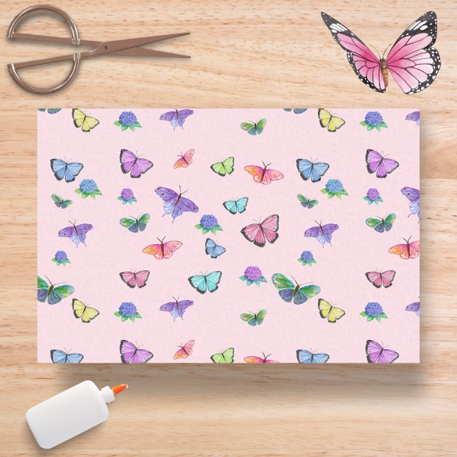 Papier Mousseline Papillons D'Aquarelle À Hydrangée (Créateur téléchargé)