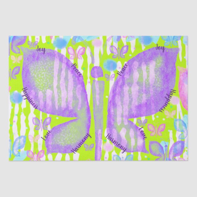 Papier Mousseline Papillons de l'amour Joie Paix Bonheur Harmonie (Recto)