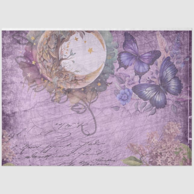 Papier Mousseline Papillons de lune à papillon pourpre Fleurs Lilac (Recto)