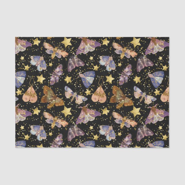 Papier Mousseline Papillons de nuit Whimsical Faux Gold Stars (Recto)