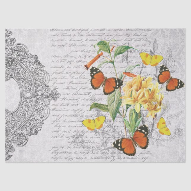 Papier Mousseline Papillons Ephémères vintages Découpage Floral (Recto)