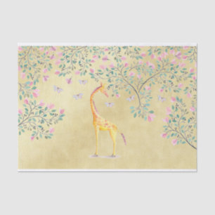 Papier Mousseline Papillons et fleur de girafe d'aquarelle