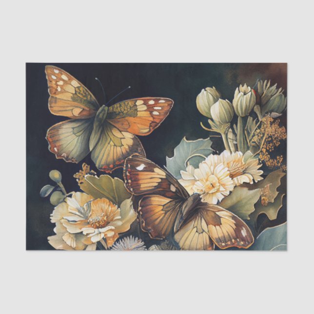 Papier Mousseline Papillons et fleurs (Recto)