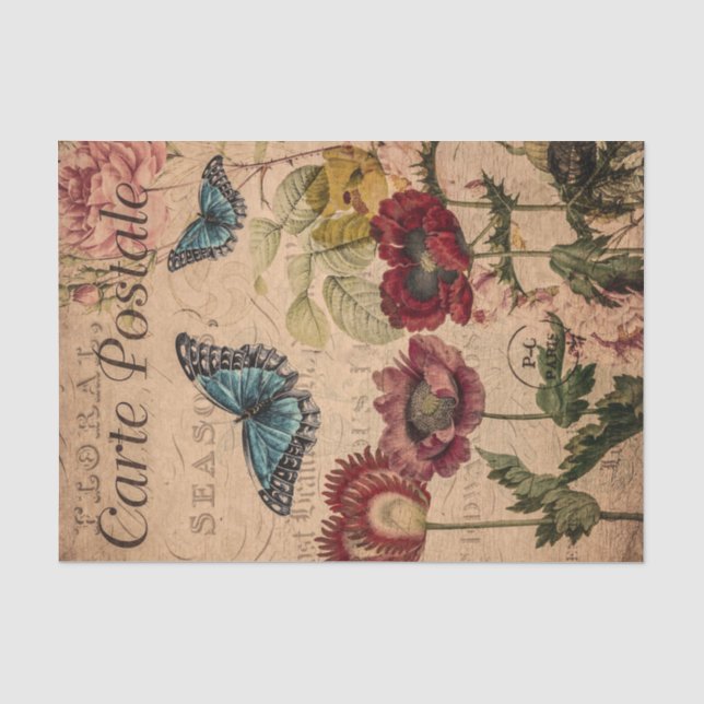 Papier Mousseline Papillons et fleurs vintages (Recto)