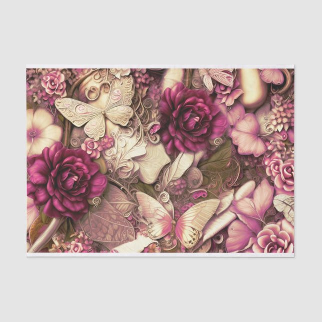 Papier Mousseline Papillons Et Roses De Collage Décoratifs (Recto)