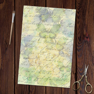 Papier Mousseline Papillons Floral Vieux manuscrit Découpage