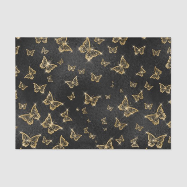 Papier Mousseline Papillons glamés à étincelles d'or (Recto)