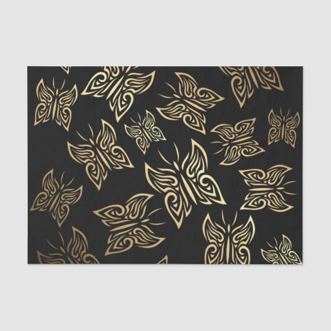 Papier Mousseline Papillons Motif Gold Noir (Recto)