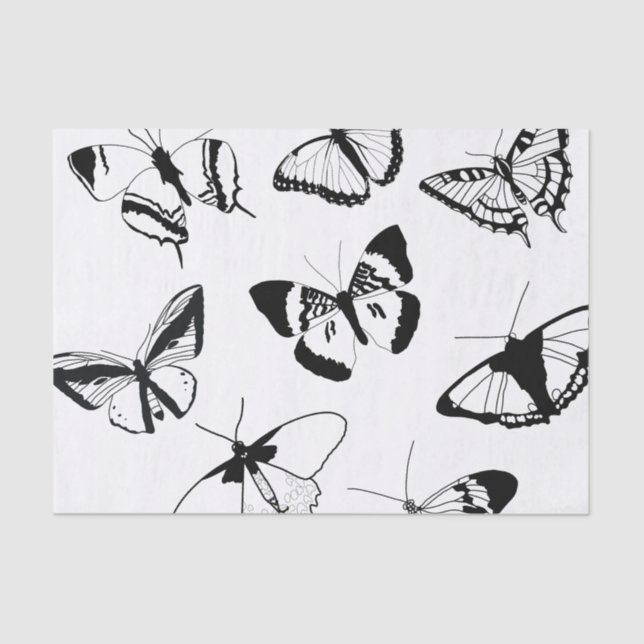 Papier Mousseline Papillons Noir et Blanc (Recto)