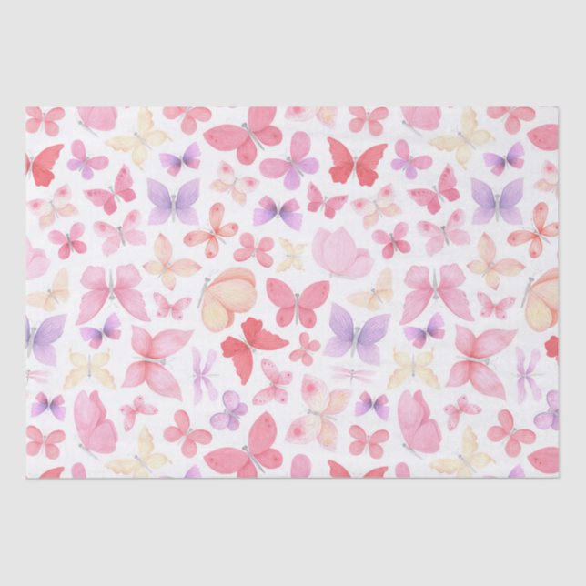 Papier Mousseline Papillons rose violet jaune (Recto)