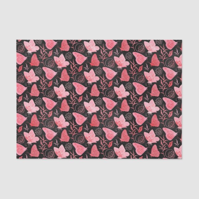 Papier Mousseline Papillons roses et noirs (Recto)