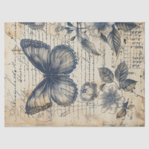 Papier Mousseline Papillons vintages en encre monochrome rose