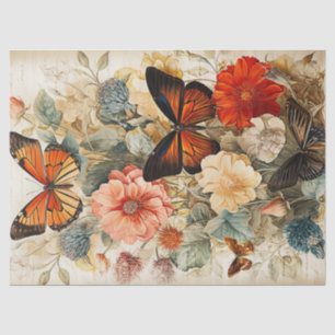 Papier Mousseline Papillons vintages et fleurs Découpage
