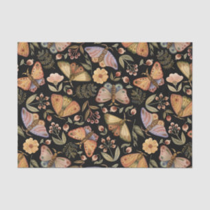 Papier Mousseline Papillons vintages, Fleurs et Berries Noir