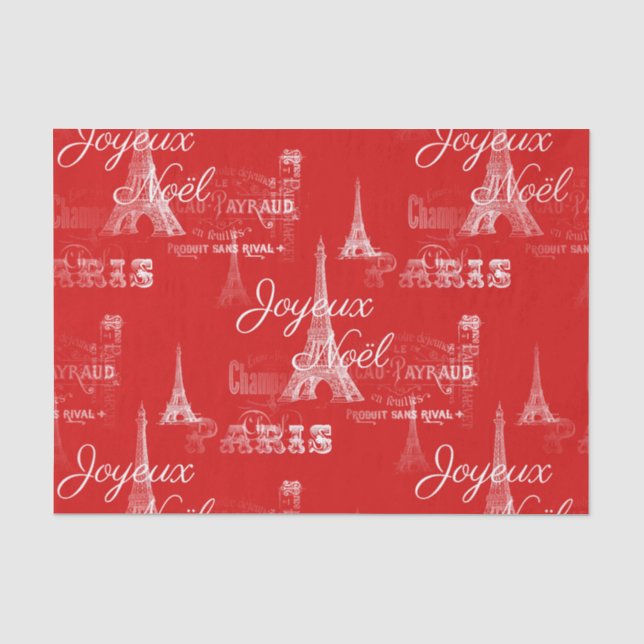Papier Mousseline Paris Joyeux Noel Christmas Red Tissue Paper (Recto)