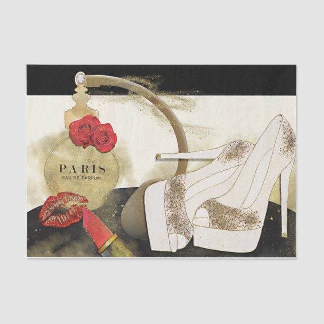Papier Mousseline Paris Parfum Parfum Roses Talons & Rouge à Lèvres (Recto)