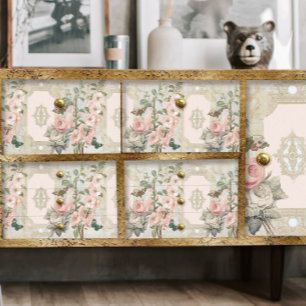 Papier Mousseline Paris Vintage Floral Rose or Ephémère Découpage