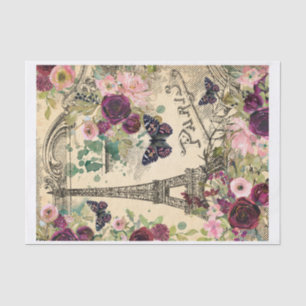 Papier Mousseline Paris vintage, Tour Eiffel et Collections Roses