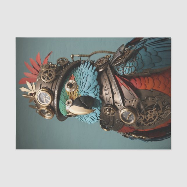 Papier Mousseline Parrot bleu vapeur Vintage unique (Recto)