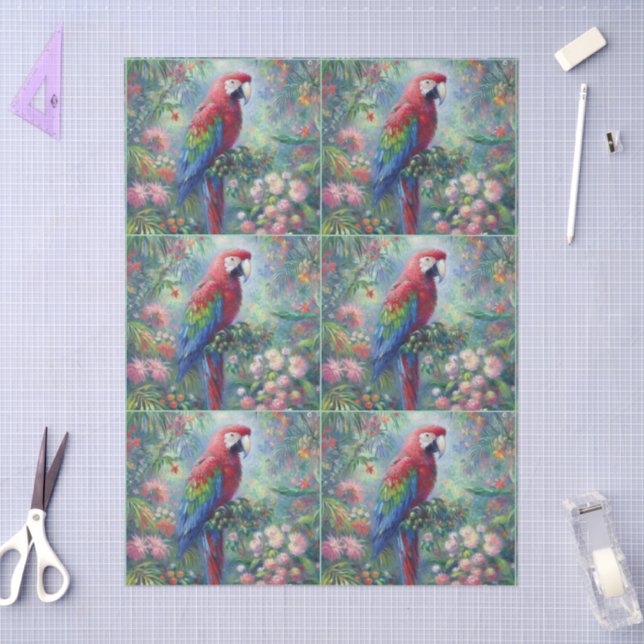 Papier Mousseline Parrot Oiseau Jungle Floral Impressionnisme Découp (Artisanat)