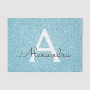 Papier Mousseline Parties scintillant bleu Aqua turquoise et Monogra
