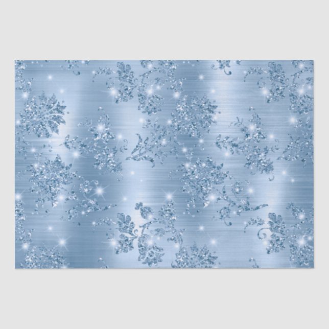 Papier Mousseline Parties scintillant Bleu Bébé élégant et Floral Fo (Recto)