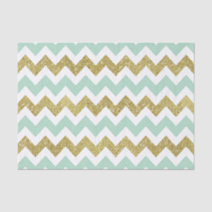 Papier Mousseline Parties scintillant Chevron Mint et Gold Faux