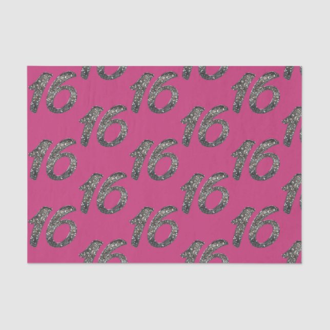 Papier Mousseline Parties scintillant d'argent Glittery 16 Seize 16e (Recto)