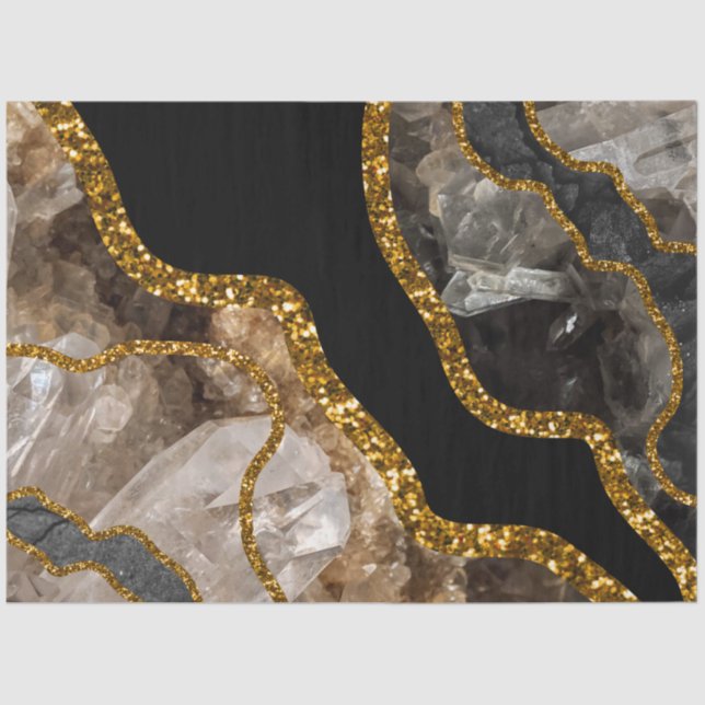 Papier Mousseline Parties scintillant de la Géode d'âge noir et or (Recto)