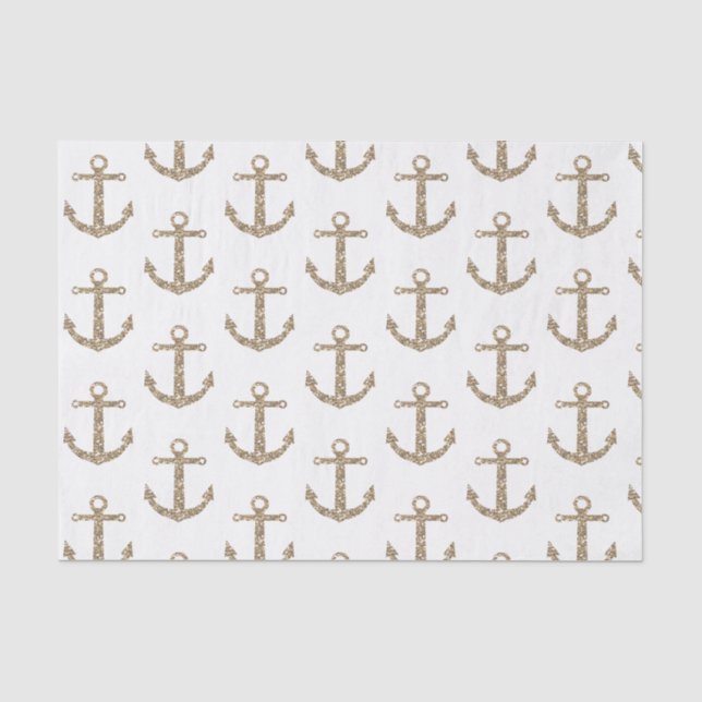 Papier Mousseline Parties scintillant d'or Ancres Glam nautique Élég (Recto)