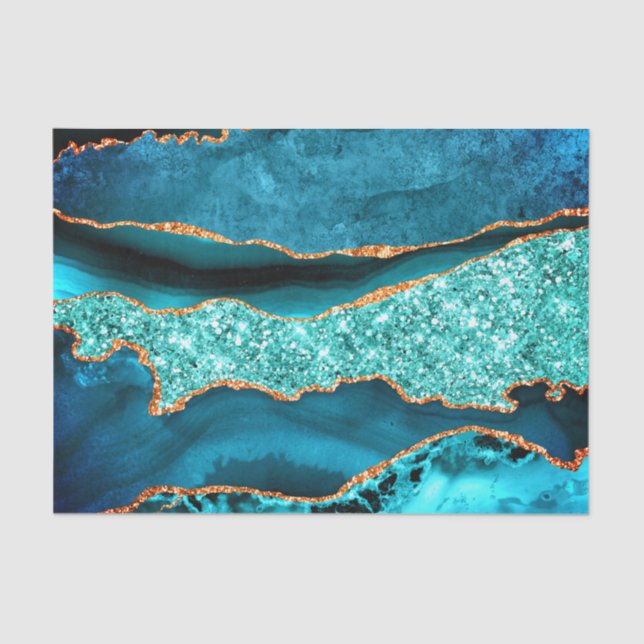 Papier Mousseline Parties scintillant d'or bleu turquoise Aqua Turqu (Recto)