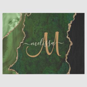 Papier Mousseline Parties scintillant d'or vert chic Agate Monogramm