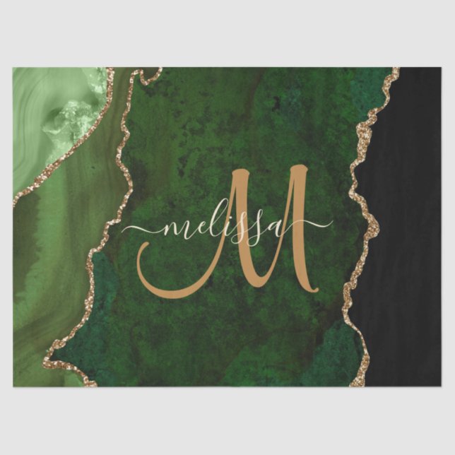Papier Mousseline Parties scintillant d'or vert chic Agate Monogramm (Recto)
