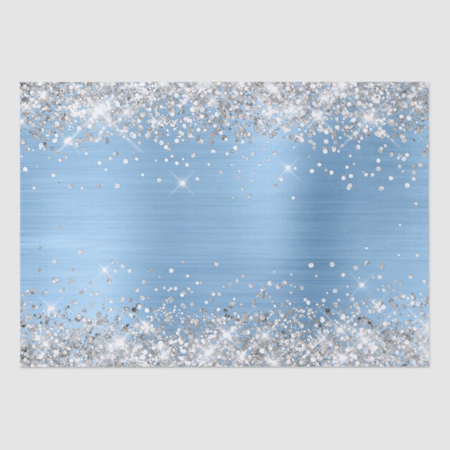 Papier Mousseline Parties scintillant en argent et huile Ombre bleu  (Recto)