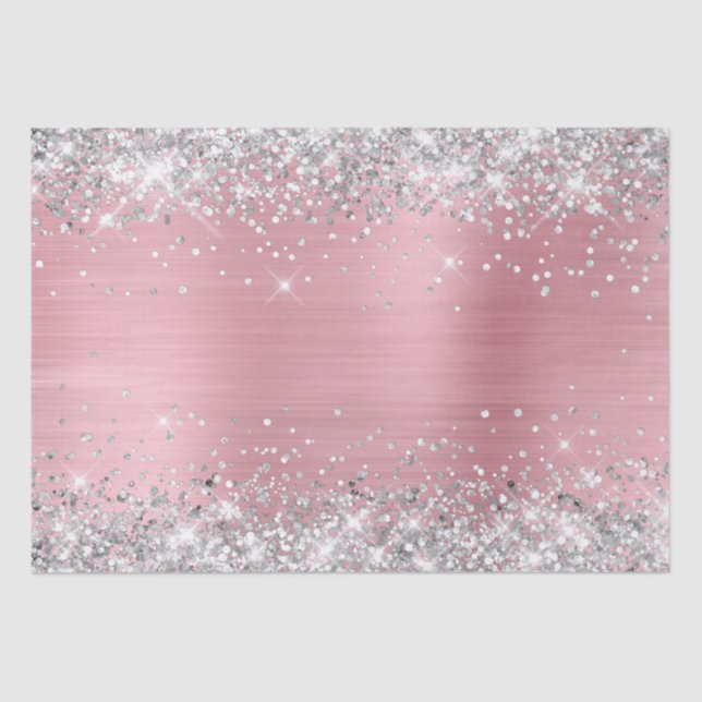 Papier Mousseline Parties scintillant en argent et huile Ombre rose  (Recto)