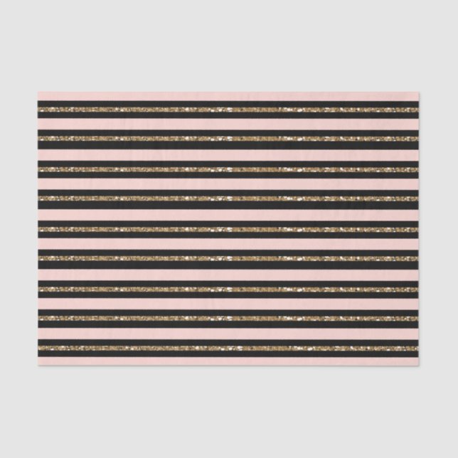 Papier Mousseline Parties scintillant en or rose et rayures noires f (Recto)