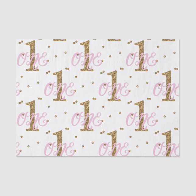 Papier Mousseline Parties scintillant rose et or Confetti 1 1er anni (Recto)